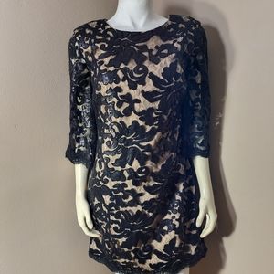 Dress the Population Black Tan Sequin Dress Sz M